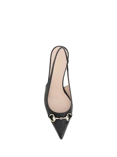 Gucci Black Slingback Pumps With Elastic Strap In Black