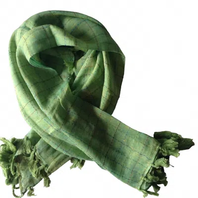 The Gray Crab Women's Checks Cotton Scarf In Green & Blue