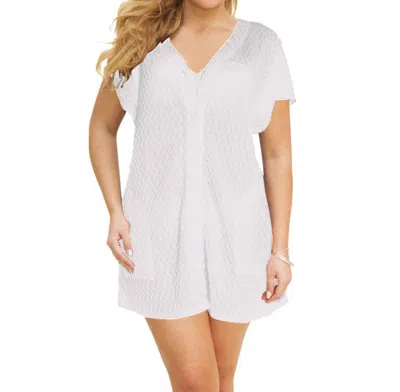 Jordan Taylor Braided Chevron Button Up Tunic - Plus Size In Jor White In White