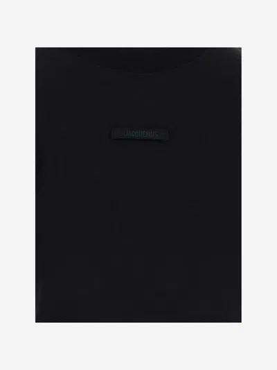 Jacquemus Black Fitted T-shirt With Logo Patch In Stretch Cotton Woman In Black