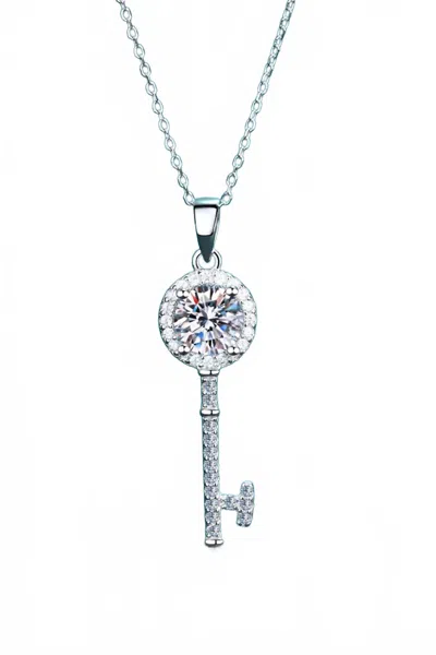 Adored Moissanite Key Pendant Necklace In White
