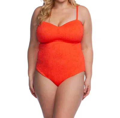Lucky Brand Sweetheart Neck Lace Up One Piece Swimsuit - Plus In Doheny In Orange