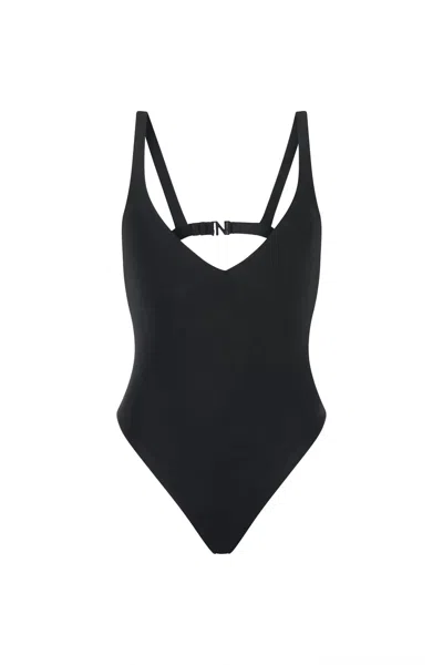 Nelblu Fuente Plunging V-neck One Piece In Shira Nero