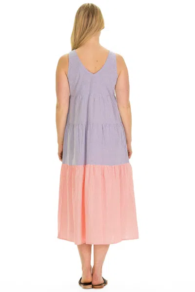 Duffield Lane The Kalina Dress In Neon Coral & Blue Seersucker