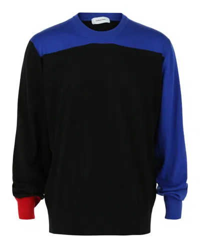 Ferragamo Colorblock Cashmere Sweater With Round Neck In Black