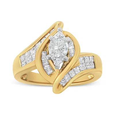 Haus Of Brilliance 14k Yellow Gold Princess, Baguette, And Pie Cut Diamond Marquise Shaped Ring In Gold