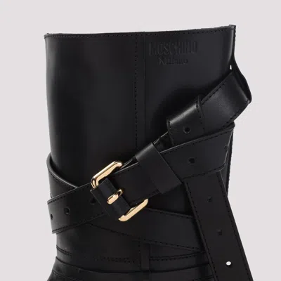 Moschino Round Toe Ankle Boots In Black