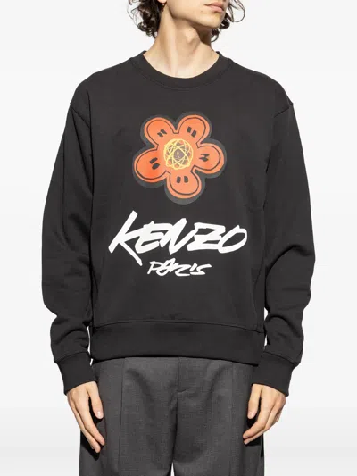 Kenzo Bold Floral Graphic Sweatshirt With Signature Logo In Black