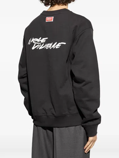 Kenzo Bold Floral Graphic Sweatshirt With Signature Logo In Black