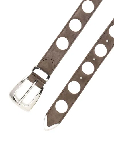 Khaite Benny Studded Leather Belt In Gray