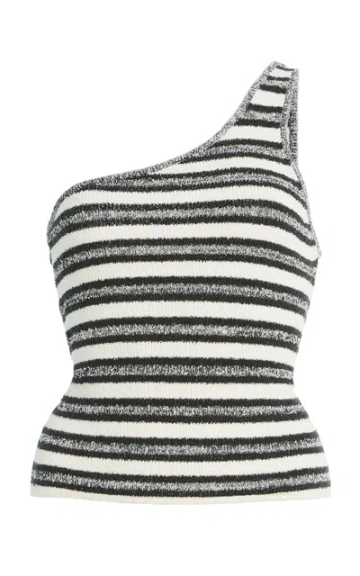 Zulu & Zephyr One-shoulder Striped Textured-knit Cotton-blend Top