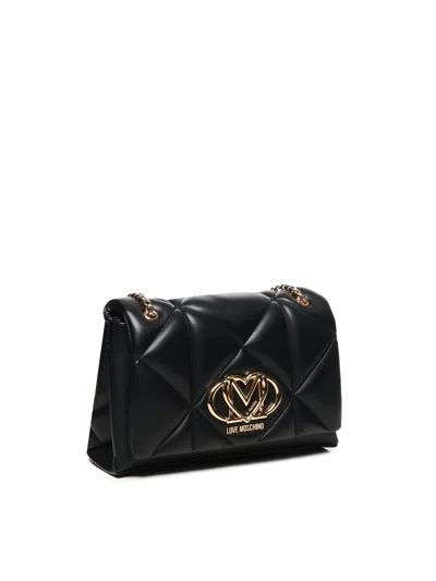 Love Moschino Black Quilted Embossed Shoulder Bag In Black