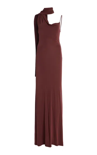 Aya Muse Wisp Draped Stretch-jersey Maxi Dress In Brown