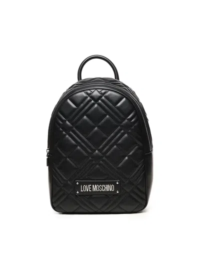 Love Moschino Quilted Black Backpack With Zip Closure