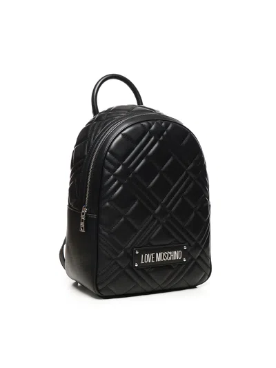 Love Moschino Quilted Black Backpack With Zip Closure