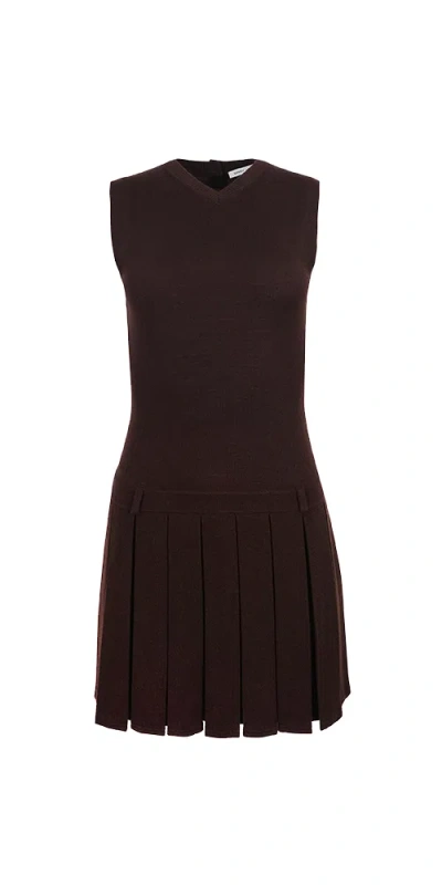 Sandy Liang Womens Brown Millie Pleated-hem Merino-wool Knitted Mini Dress