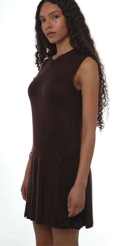 Sandy Liang Womens Brown Millie Pleated-hem Merino-wool Knitted Mini Dress