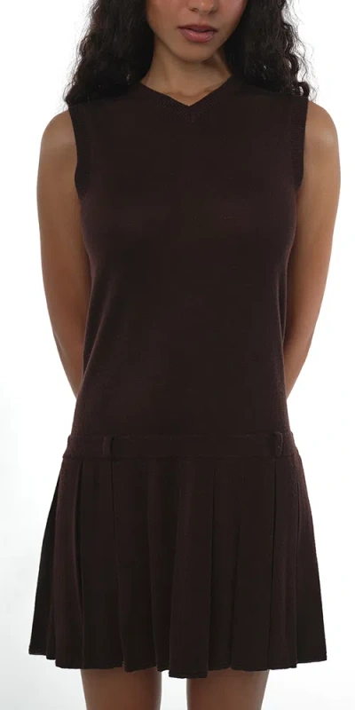 Sandy Liang Womens Brown Millie Pleated-hem Merino-wool Knitted Mini Dress
