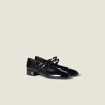 Miu Miu Leather Block Heel Pumps With Double Strap In Black