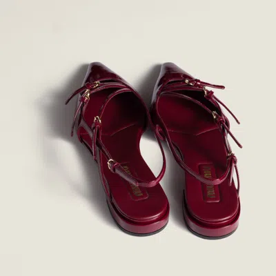 Miu Miu Maroon Leather Ballet Flats In Red