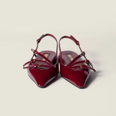 Miu Miu Maroon Leather Ballet Flats In Red