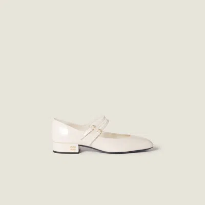 Miu Miu Patent Leather Slingback Pumps With Buckles In White