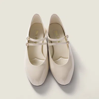 Miu Miu Patent Leather Slingback Pumps With Buckles In White