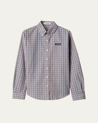 Miu Miu Check Long-sleeve Button-down Shirt In Multi