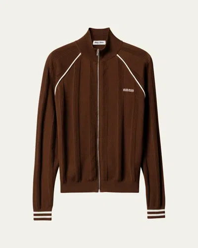 Miu Miu Cotton Piping Zip-up Cardigan