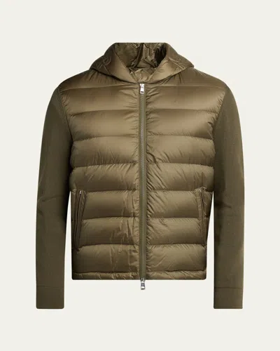 Moncler Men's Padded Nylon Knit-sleeve Hooded Cardigan