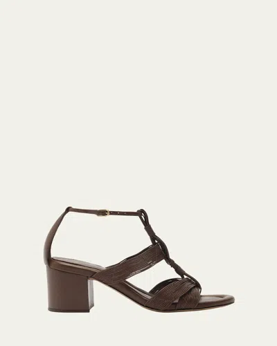 Alexandre Birman Olga Leather Block-heel Strappy Sandals In Brown