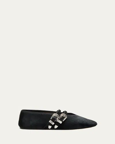 Le Monde Beryl Womens Black Claudia Double-strap Suede Ballet Courts