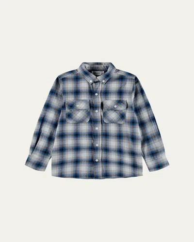 Molo Boy's Rozzy Cotton Check Button-front Shirt In Blue