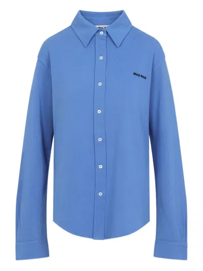 Miu Miu Button-down Shirt With Classic Collar In Blue