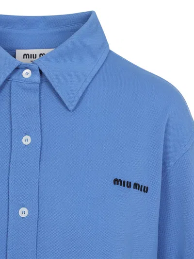 Miu Miu Button-down Shirt With Classic Collar In Blue