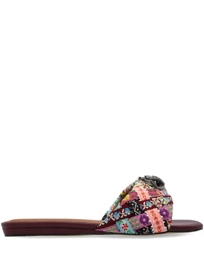 Kurt Geiger Kensington Woven-strap Flat Sandals In Brown