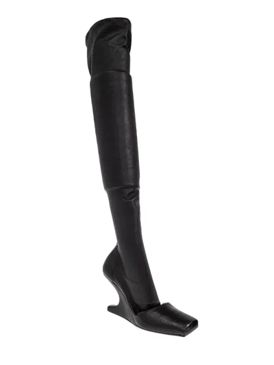 Rick Owens Cantilever Square Toe Above-knee Boots In Black