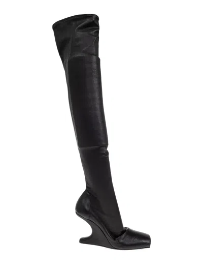 Rick Owens Cantilever Square Toe Above-knee Boots In Black
