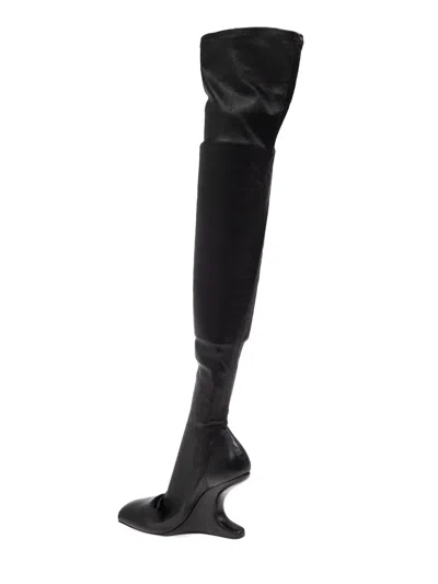 Rick Owens Cantilever Square Toe Above-knee Boots In Black