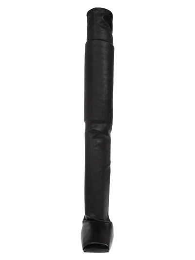 Rick Owens Cantilever Square Toe Above-knee Boots In Black