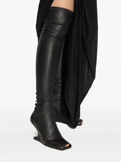 Rick Owens Cantilever Square Toe Above-knee Boots In Black
