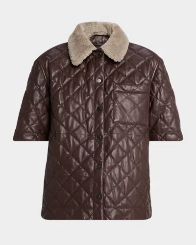 Brunello Cucinelli Lamb Shearling Collar Quilted Nappa Leather Shirt