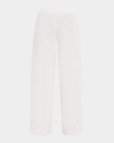 Brunello Cucinelli Linen-silk Paillette Knit Straight-leg Pull-on Pants In White