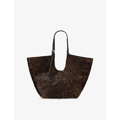 Allsaints Womens Leopard Brown Ara Leopard Leather Tote Bag