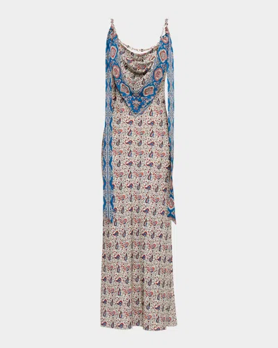 Rabanne Paisley Scarf Cowl-neck Satin Chain Maxi Dress