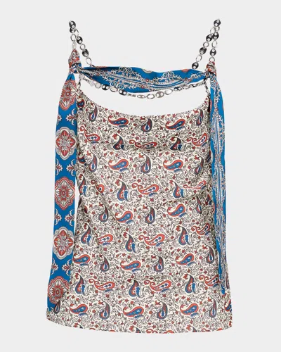 Rabanne Paisley Satin Cowl-neck Chain Cami