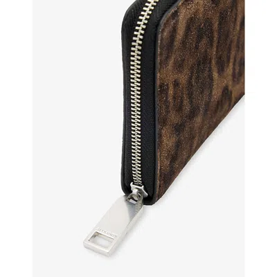 Allsaints Womens Leopard Brown Lena Leopard Zipped Leather Wallet In Brown