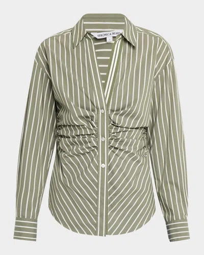 Veronica Beard Devra Stripe Long-sleeve Gathered Top In Multi