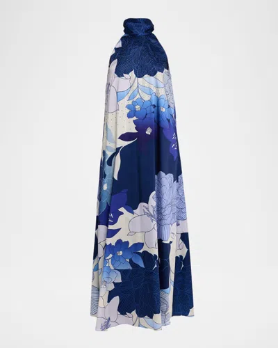 Ungaro Sky Rhinestone Floral-print Halter Maxi Dress