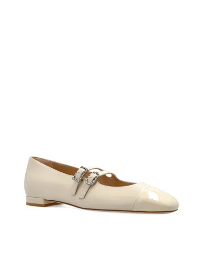 Stuart Weitzman Maven Leather Dual Buckle Mary Jane Ballerina Flats In White